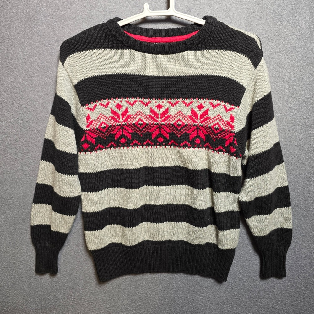 Old Navy Kids Boys Small Gray Black Striped Fair Isle Cotton Knit Sweater